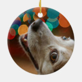 Custom Niedlich Red Bow Pet 2 Foto Weihnachten Keramik Ornament (Hinten)