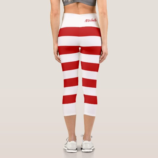 Custom Niedlich Red White Stripes Candy Cane Weihn Capri Leggings (Rückseite)