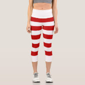 Custom Niedlich Red White Stripes Candy Cane Weihn Capri Leggings (Vorderseite)