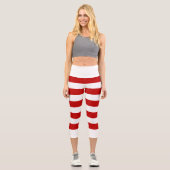 Custom Niedlich Red White Stripes Candy Cane Weihn Capri Leggings (Vorderseite)