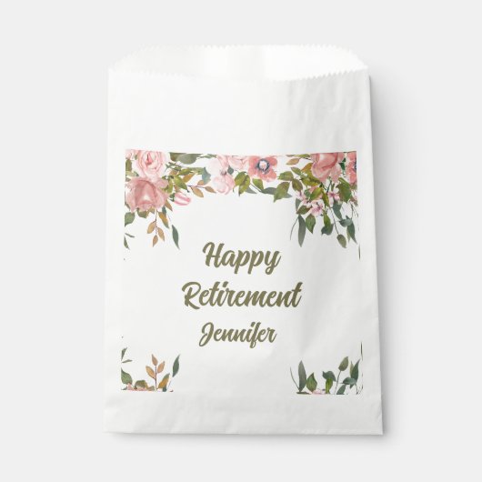 Custom Niedlich rosa Blumengrün Happy Retirement Geschenktütchen (Vorderseite)