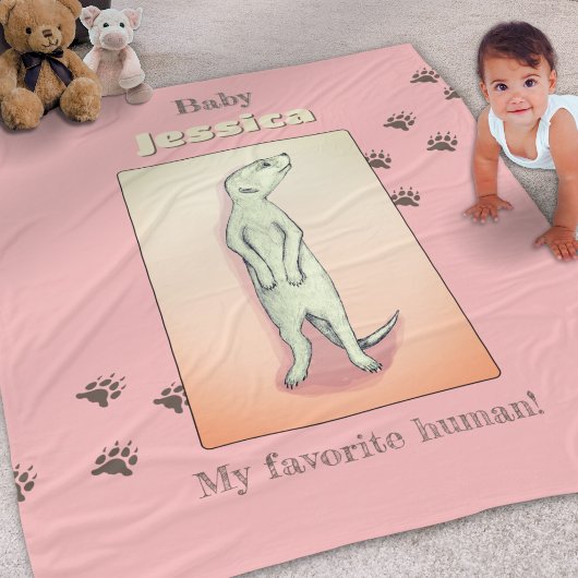 Custom Niedlich Soft Pink Peach Meerkat Baby Name Fleecedecke