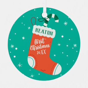 Custom Niedlich Strumpf Baby's First Christmas Ornament Aus Metall