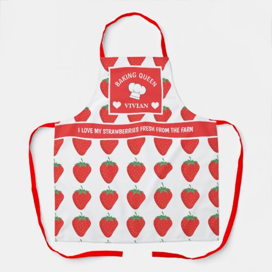 Custom Niedlich Trendy White & Red Erdbeeren Backe Schürze (Vorderseite)