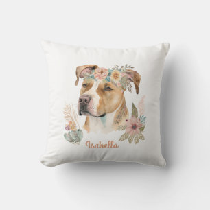 Custom Niedlich Watercolor Floral Boho Pitbull Dog Kissen