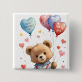 Custom Niedlich Watercolor Teddy Bären Valentinsta Button (Vorderseite)
