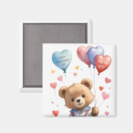 Custom Niedlich Watercolor Teddy Bären Valentinsta Magnet (Vorderseite/Rückseite)