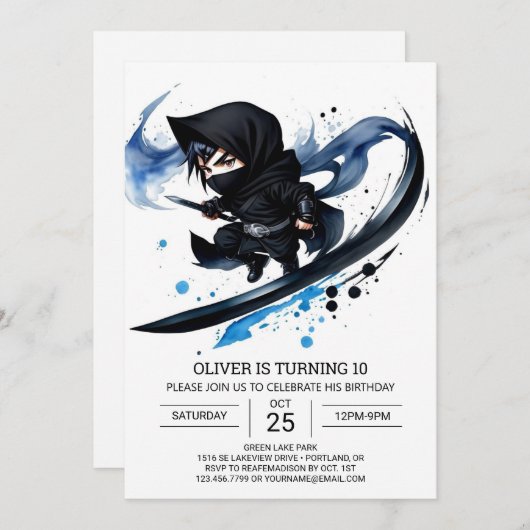Custom Ninja Adventure Kids's Birthday Einladung (Vorne/Hinten)