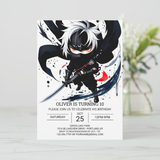 Custom Ninja Martial Arts Geburtstag Einladung (Stehend Vorderseite)
