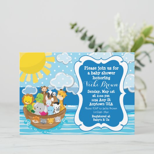 Custom Noah's Ark Baby Shower Einladung (Stehend Vorderseite)