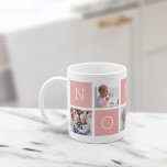 Custom Nonna Großmutter 5 Foto Collage Kaffeetasse<br><div class="desc">Mit diesem einfachen Design,  das fünf Ihrer Lieblings-Instagram-Fotos enthält,  erstellen Sie einen Sake für Oma,  der in einer Collage mit abwechselnden Quadraten in pastellfarbenem Rosa angeordnet ist und "Nonna" ausdrückt. Personalisieren Sie Ihre Enkelkinder mit Lieblings-Fotos für ein wertvolles Geschenk für Nonna.</div>