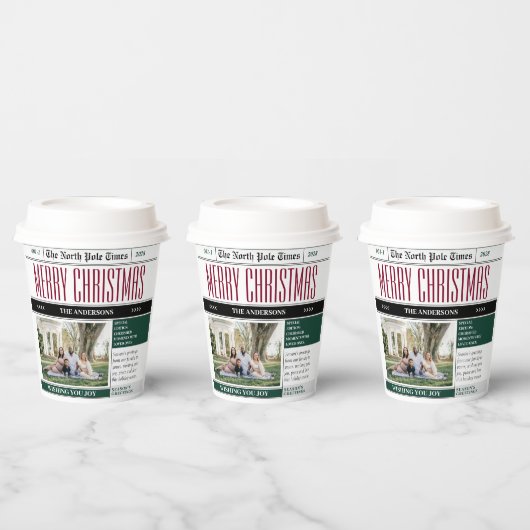 Custom North Pole Newspaper Weihnachtsfest-Foto Pappbecher (Multi)