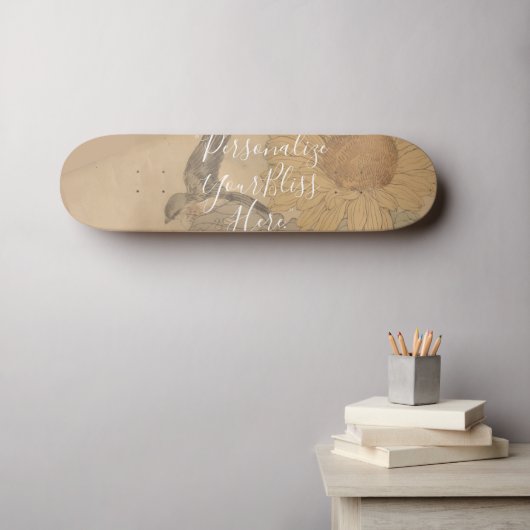 CUSTOM Nostalgic Sunflower & Bird Art Print Skateboard (Wandkunst (Horz))