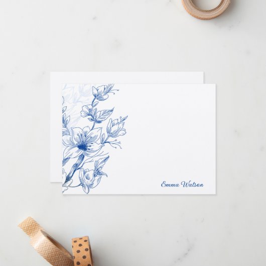 Custom Note Card Blue Magnolia Mitteilungskarte (Vorderseite/Rückseite Beispiel)