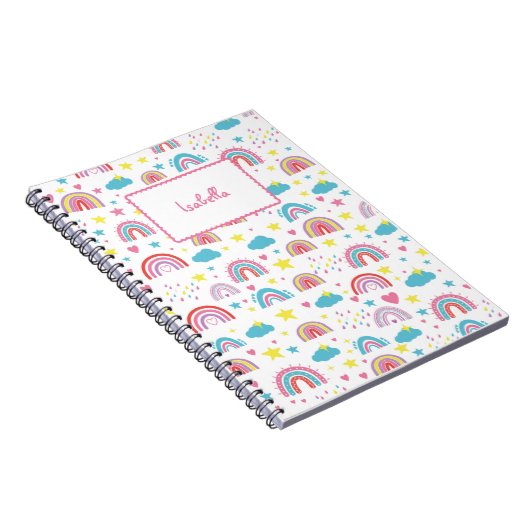 Custom Notebook With Name Rainbow Design for Girls Notizblock (Rechte Seite)