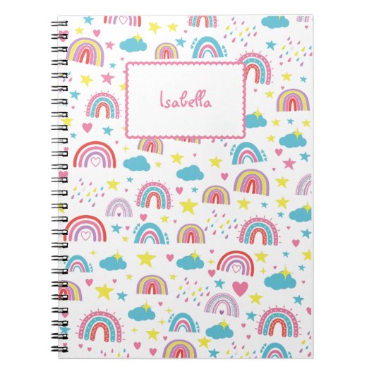 Custom Notebook With Name Rainbow Design for Girls Notizblock (Vorderseite)