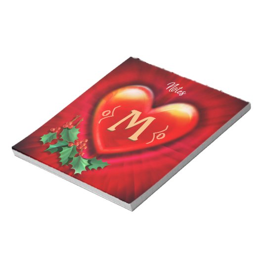 Custom Notepad Monogram Heart Design Weihnachten. Notizblock (Rotiert)