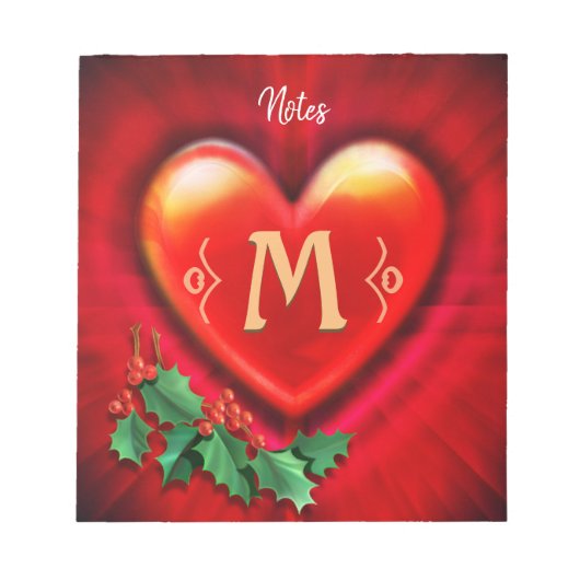 Custom Notepad Monogram Heart Design Weihnachten. Notizblock (Vorderseite)