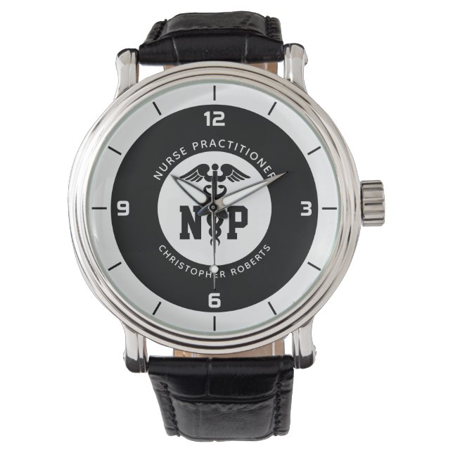 Custom NP Nurse Practitioner Abschluss Caduceus Armbanduhr (Vorderseite)