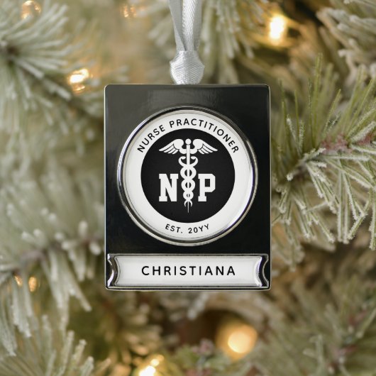 Custom NP Nurse Practitioner Abschluss Caduceus Banner-Ornament Silber (Baum)