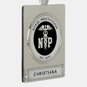 Custom NP Nurse Practitioner Abschluss Caduceus Banner-Ornament Silber (Rechts)