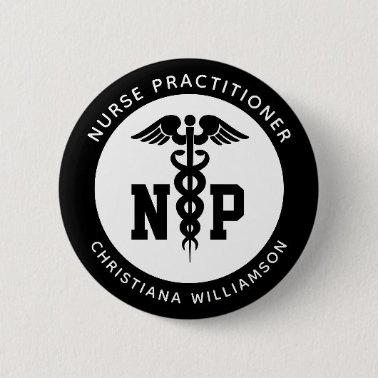 Custom NP Nurse Practitioner Abschluss Caduceus Button (Vorderseite)