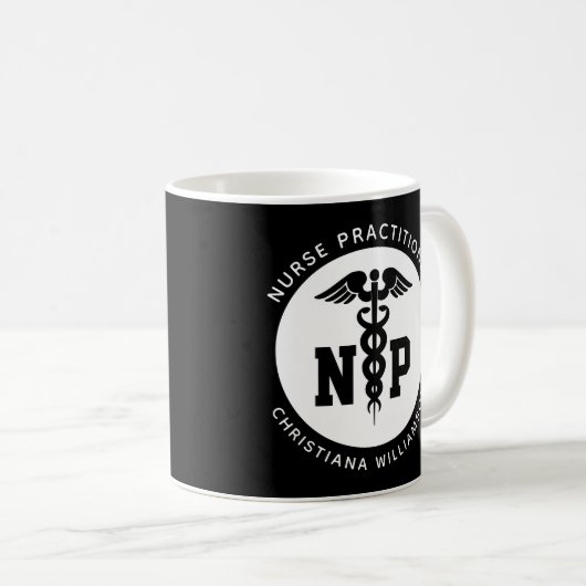 Custom NP Nurse Practitioner Abschluss Caduceus Kaffeetasse (VorderseiteRechts)
