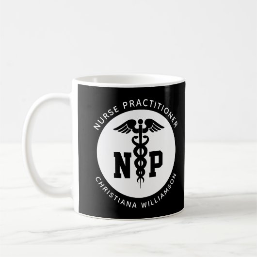 Custom NP Nurse Practitioner Abschluss Caduceus Kaffeetasse (Links)