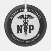 Custom NP Nurse Practitioner Abschluss Caduceus Ornament Aus Glas (Vorderseite)