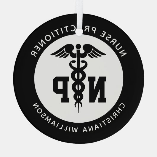 Custom NP Nurse Practitioner Abschluss Caduceus Ornament Aus Glas (Rückseite)