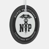 Custom NP Nurse Practitioner Abschluss Caduceus Ornament Aus Glas (Vorderseite Rechts)