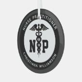 Custom NP Nurse Practitioner Abschluss Caduceus Ornament Aus Glas (Vorderseite links)