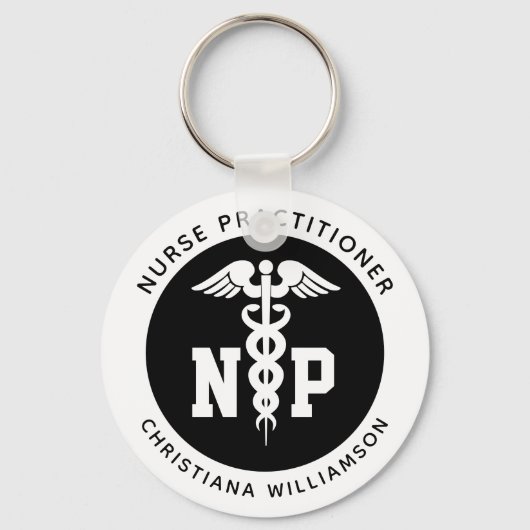 Custom NP Nurse Practitioner Abschluss Caduceus Schlüsselanhänger (Vorderseite)