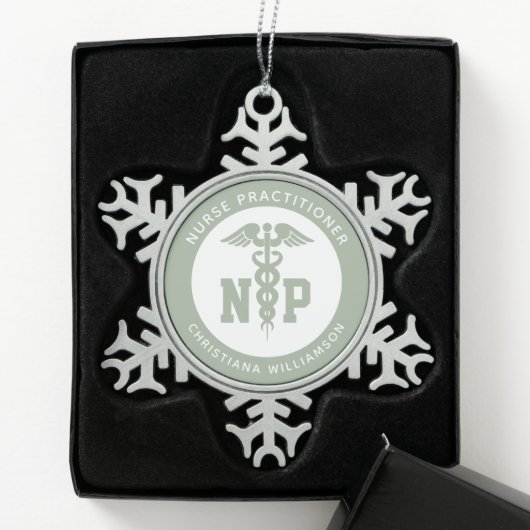 Custom NP Nurse Practitioner Abschluss Caduceus Schneeflocken Zinn-Ornament (Box)