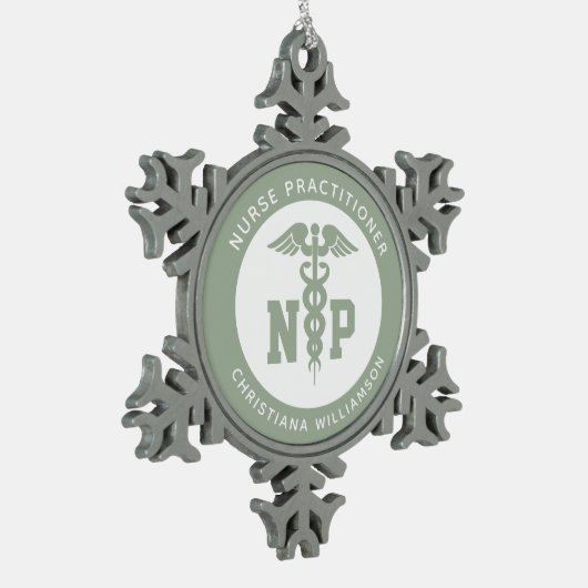 Custom NP Nurse Practitioner Abschluss Caduceus Schneeflocken Zinn-Ornament (Links)