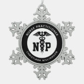 Custom NP Nurse Practitioner Abschluss Caduceus Schneeflocken Zinn-Ornament (Vorderseite)