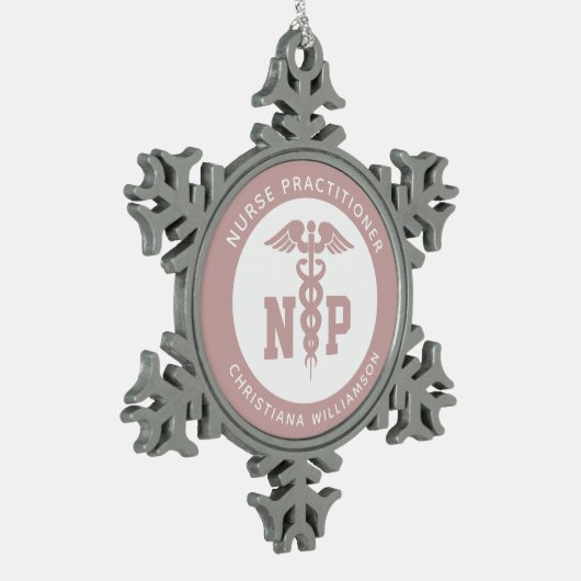 Custom NP Nurse Practitioner Abschluss Caduceus Schneeflocken Zinn-Ornament (Links)
