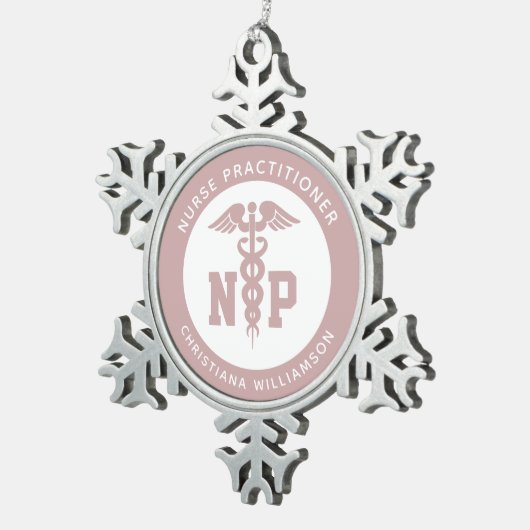 Custom NP Nurse Practitioner Abschluss Caduceus Schneeflocken Zinn-Ornament (Rechts)