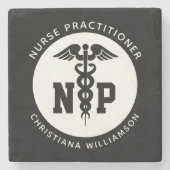 Custom NP Nurse Practitioner Abschluss Caduceus Steinuntersetzer (Vorderseite)