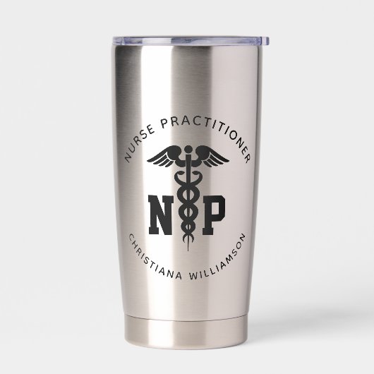 Custom NP Nurse Practitioner Abschluss Caduceus Thermobecher (Links)