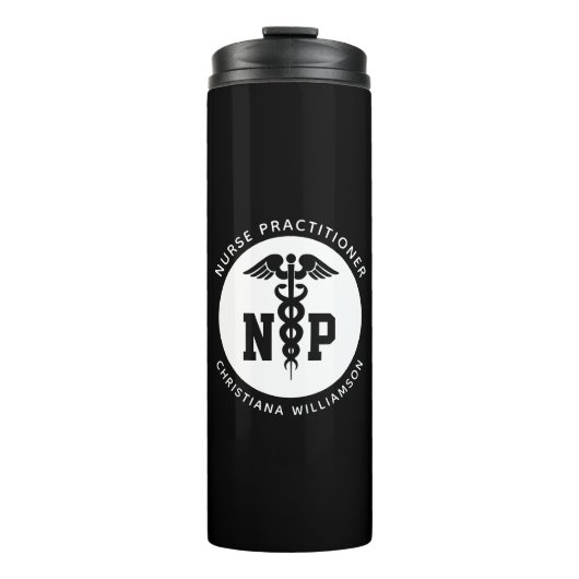 Custom NP Nurse Practitioner Abschluss Caduceus Thermosbecher (Vorderseite)