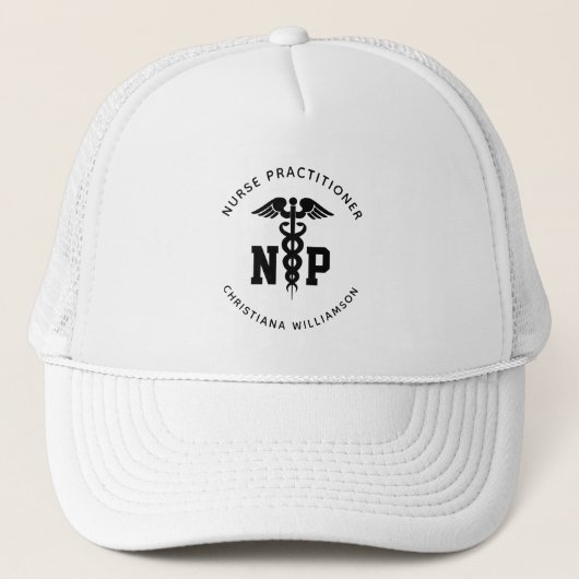 Custom NP Nurse Practitioner Abschluss Caduceus Truckerkappe (Vorderseite)