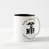 Custom NP Nurse Practitioner Abschluss Caduceus Zweifarbige Tasse (VorderseiteRechts)