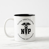 Custom NP Nurse Practitioner Abschluss Caduceus Zweifarbige Tasse (Links)