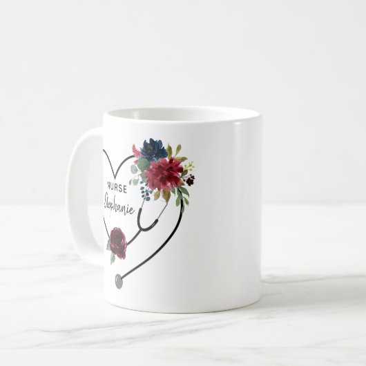 Custom Nurse Floral Stethoscope Herz Kaffeetasse