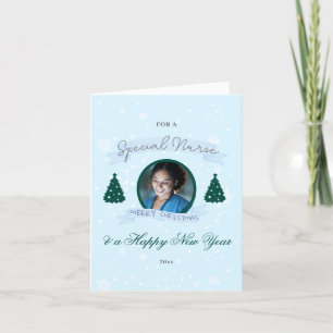 Custom Nurse Foto Blue Tree Weihnachtsgrüße Feiertagskarte