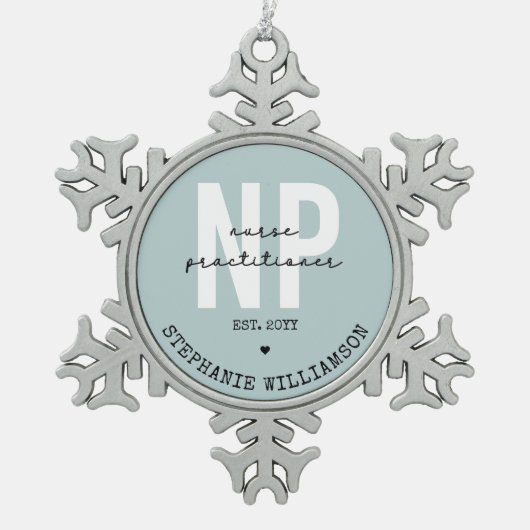Custom Nurse Practitioner NP Abschluss Geschenk Schneeflocken Zinn-Ornament (Vorderseite)