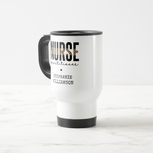 Custom Nurse Practitioner NP cheetah Abschluss Reisebecher (Vorderseite Links)