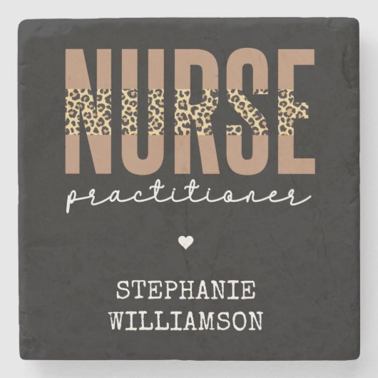 Custom Nurse Practitioner NP cheetah Abschluss Steinuntersetzer (Vorderseite)
