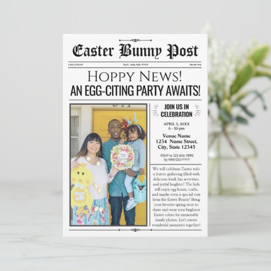 Custom Oaster Party Einladung Newspapier w. Foto (Stehend Vorderseite)